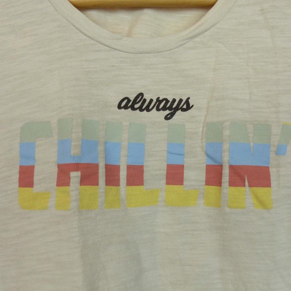 Express One Eleven Graphic Tank Womens S Ivory Cream Always Chillin Beach Summer - Picture 3 of 10